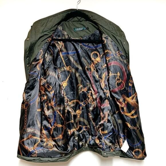 Lauren Ralph Lauren Faux Leather Trim Equestrian Olive Quilted Coat Olive Sz 2X - Picture 3 of 10